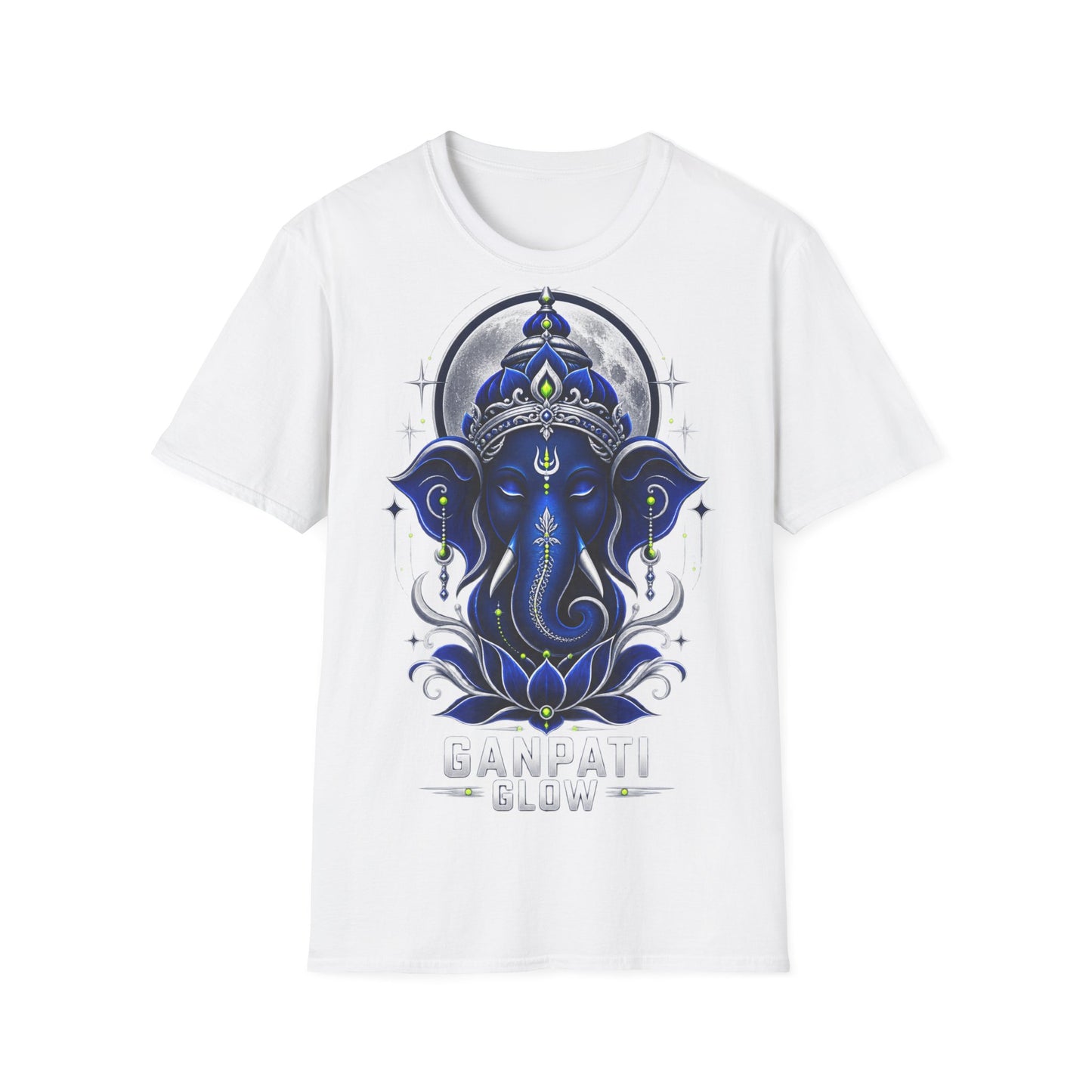 Ganesha Moonlight T‑Shirt — Mystical Blue Elephant Yoga Tee