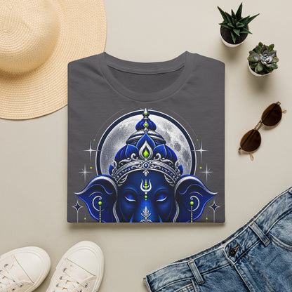 Ganesha Moonlight T‑Shirt — Mystical Blue Elephant Yoga Tee