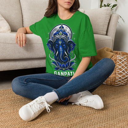 Ganesha Moonlight T‑Shirt — Mystical Blue Elephant Yoga Tee