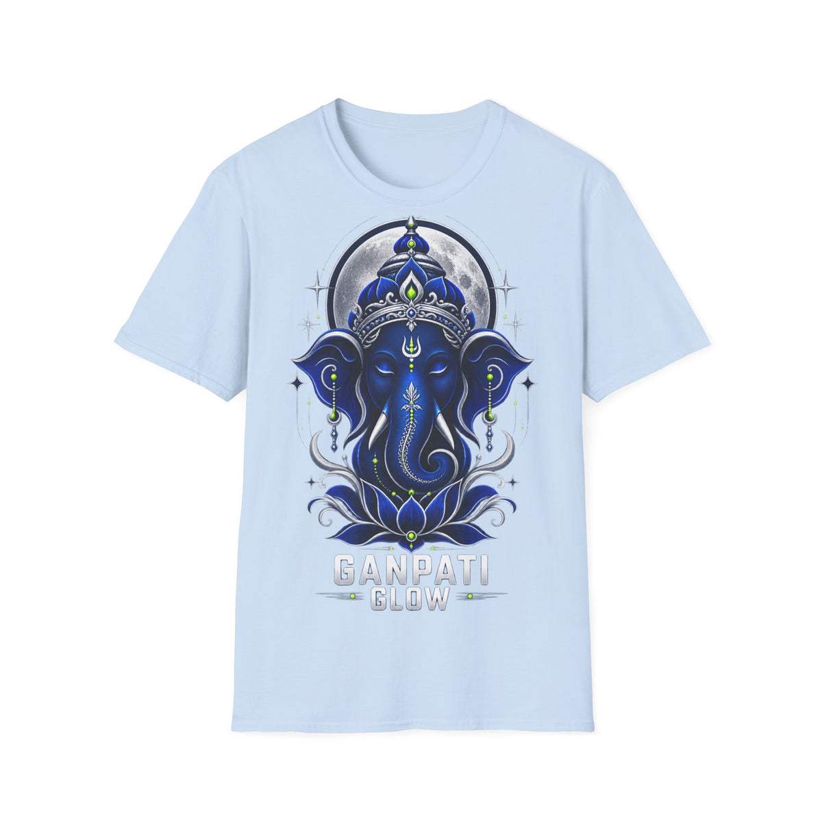 Ganesha Moonlight T‑Shirt — Mystical Blue Elephant Yoga Tee
