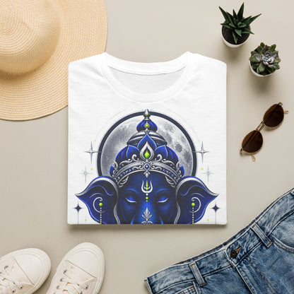Ganesha Moonlight T‑Shirt — Mystical Blue Elephant Yoga Tee