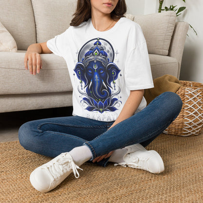 Ganesha Moonlight T‑Shirt — Mystical Blue Elephant Yoga Tee