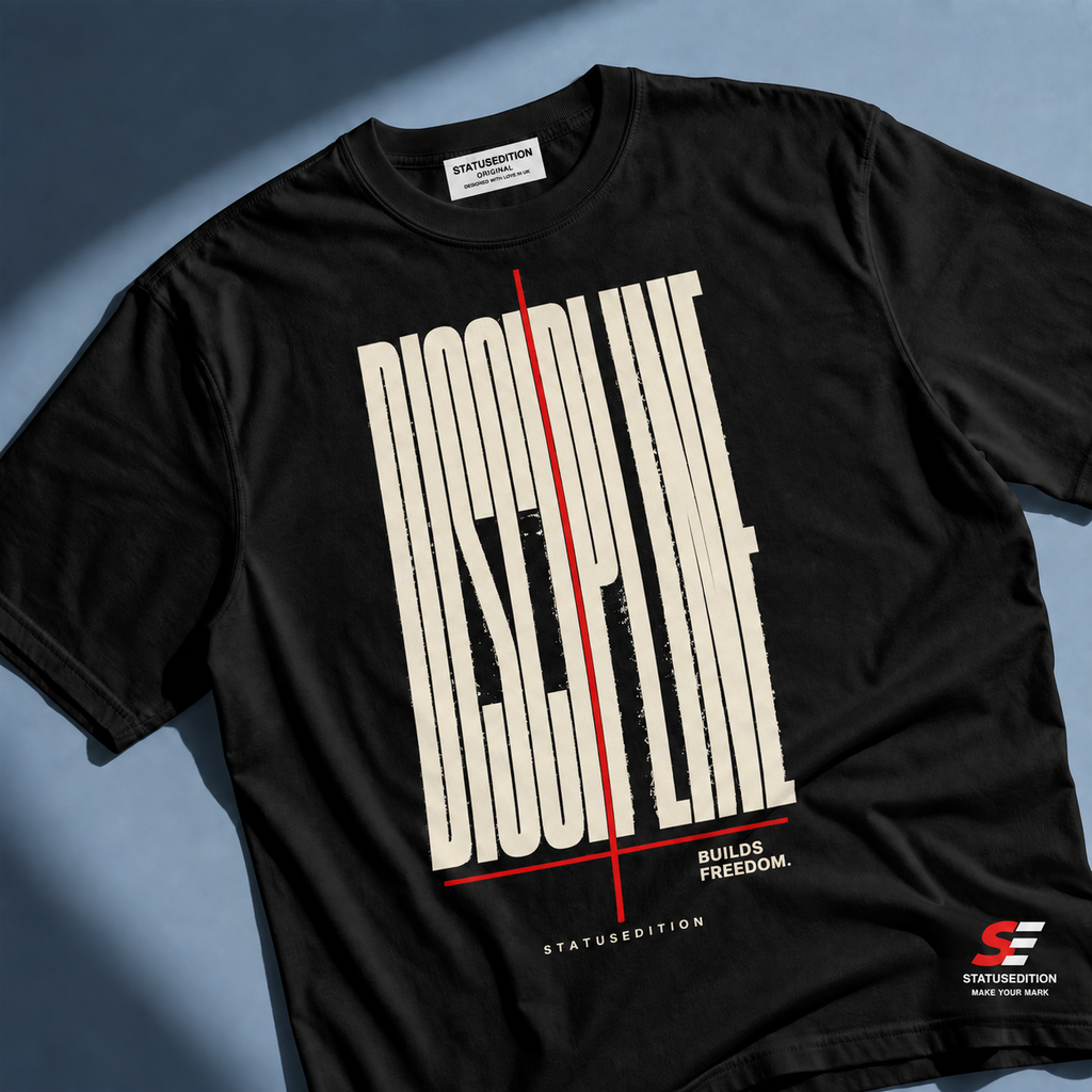 Discipline Tee — Black — front view 1