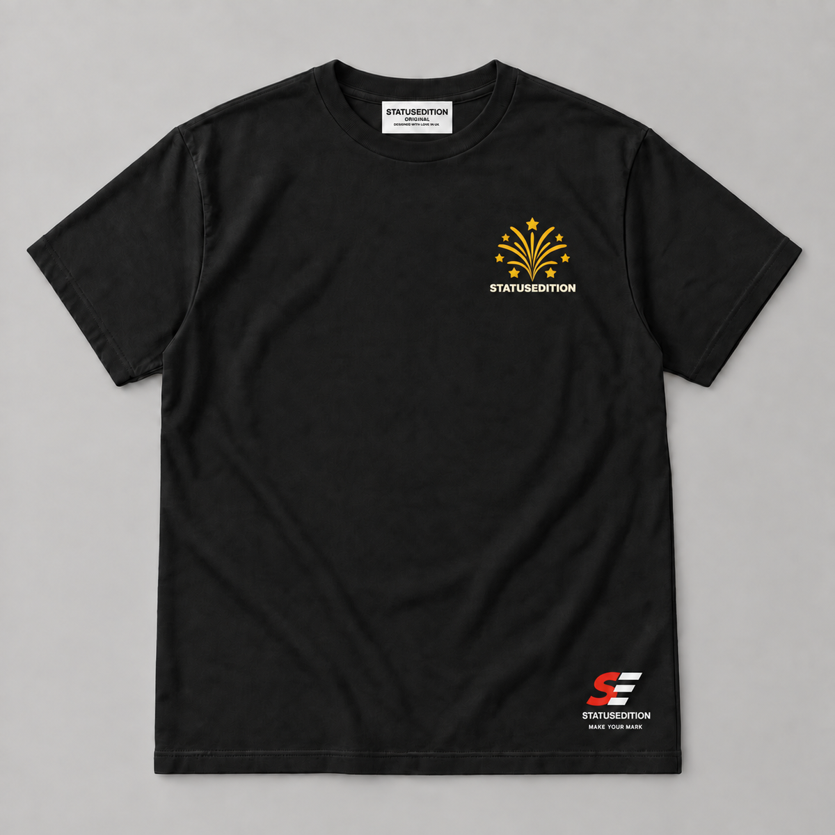 Festival Vibes Tee — Black front with chest logo