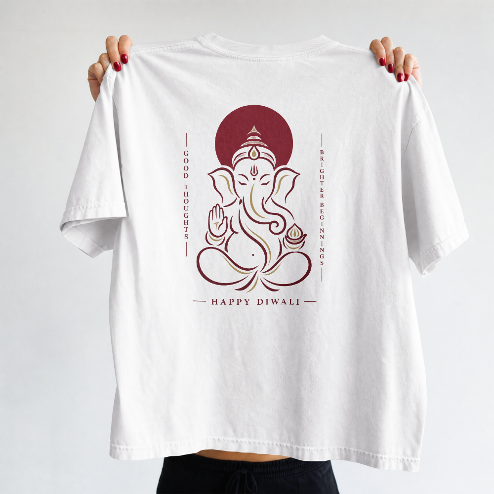 Ganesha Blessings Tee — White design view 1