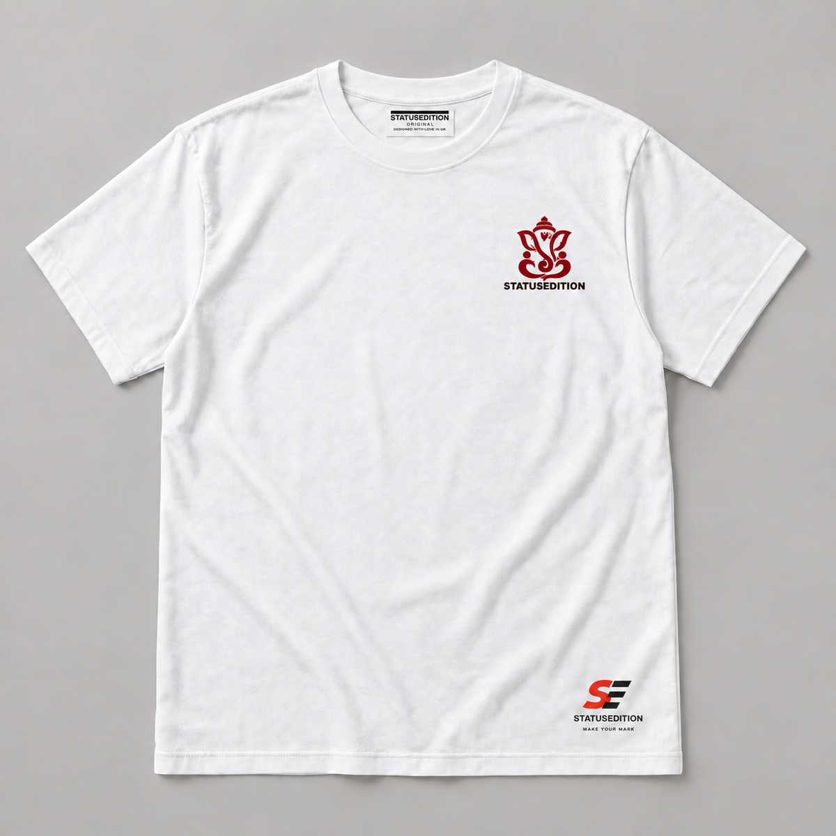 Ganesha Blessings Tee — White front with chest logo