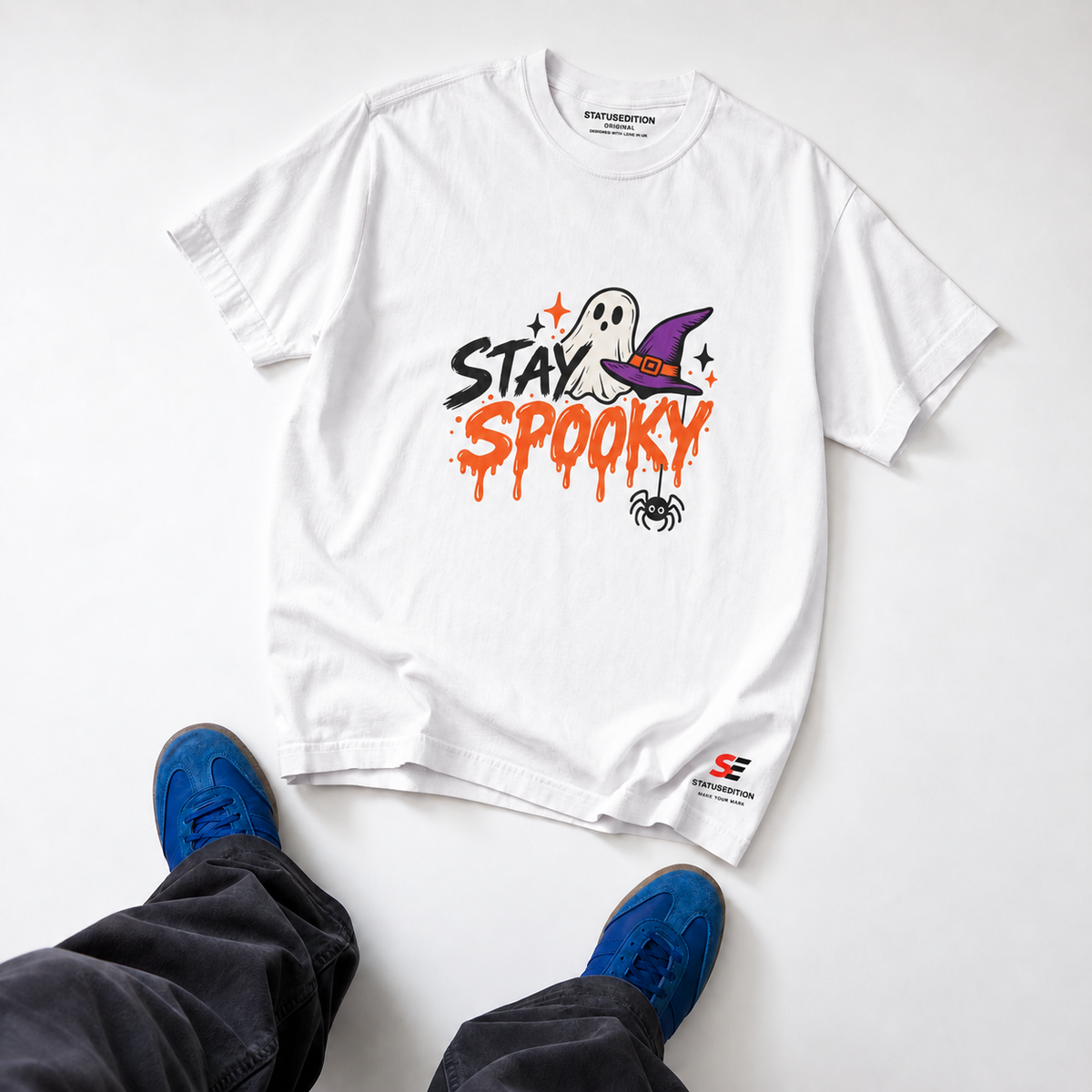 Stay Spooky Front Tee — White — front