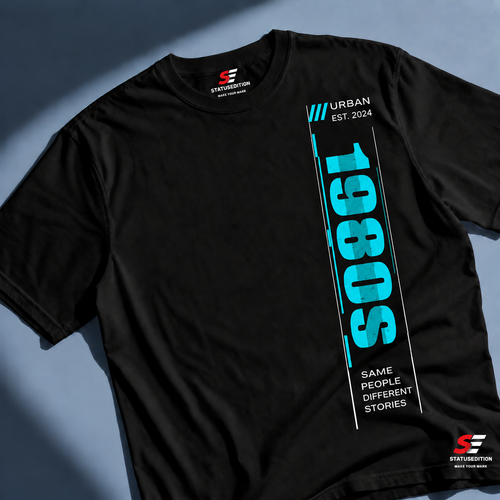 1980s Vertical Tee — Black, front view 1