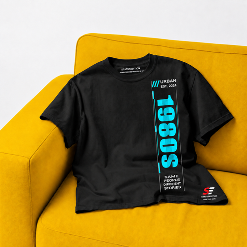 1980s Vertical Tee — Black, front view 2