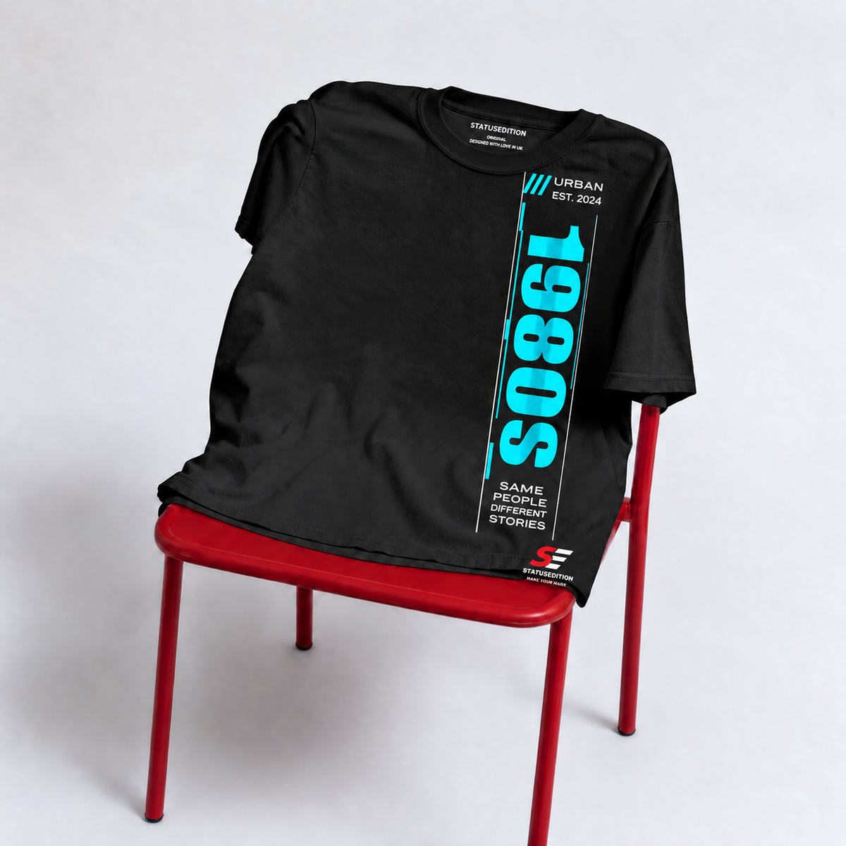 1980s Vertical Tee — Black, front view 4