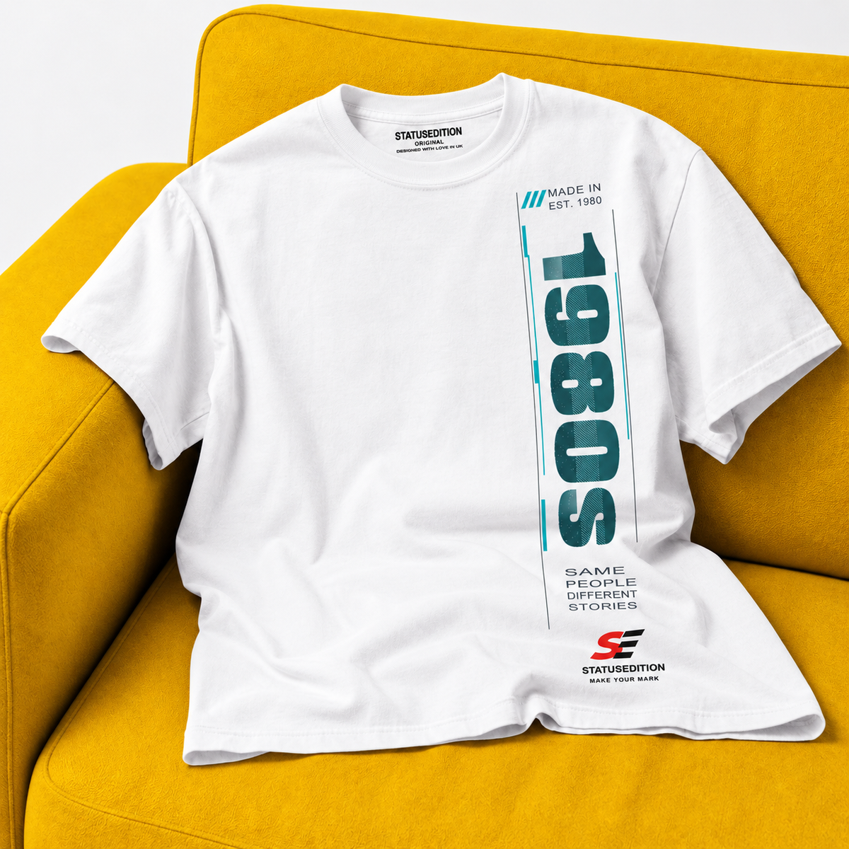1980s Vertical Tee — White, front view 2