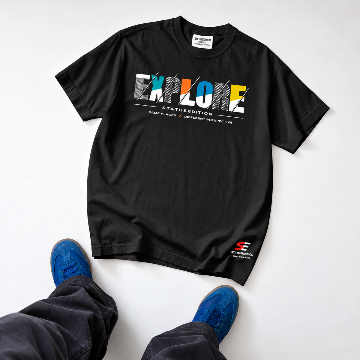 Explore Slash Tee — Black, front view 3