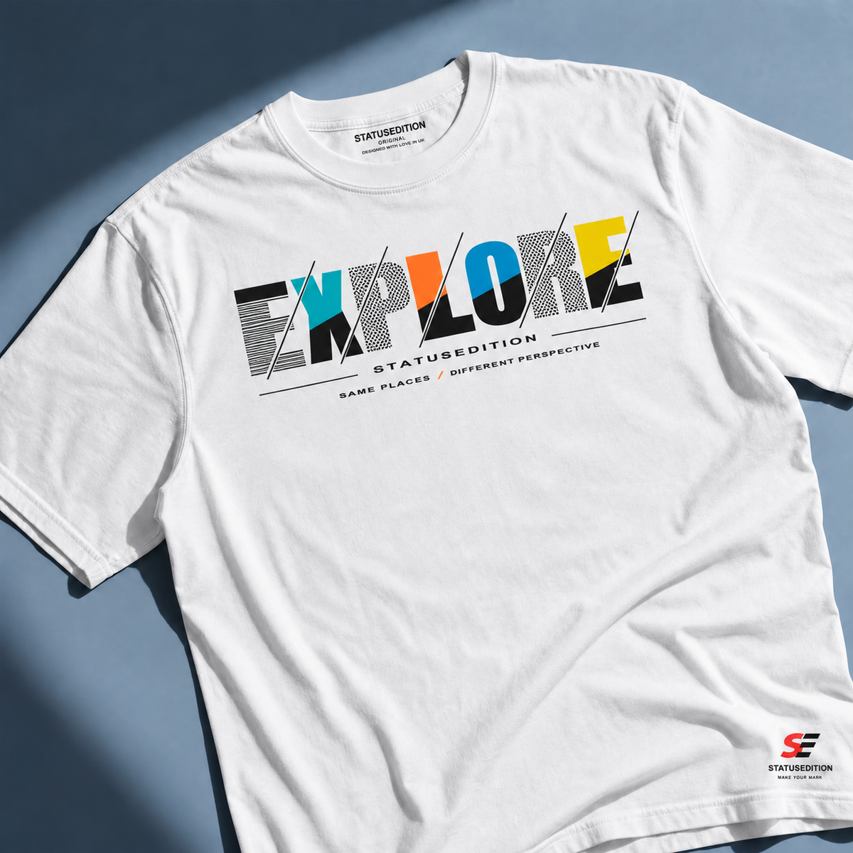Explore Slash Tee — White, front view 1
