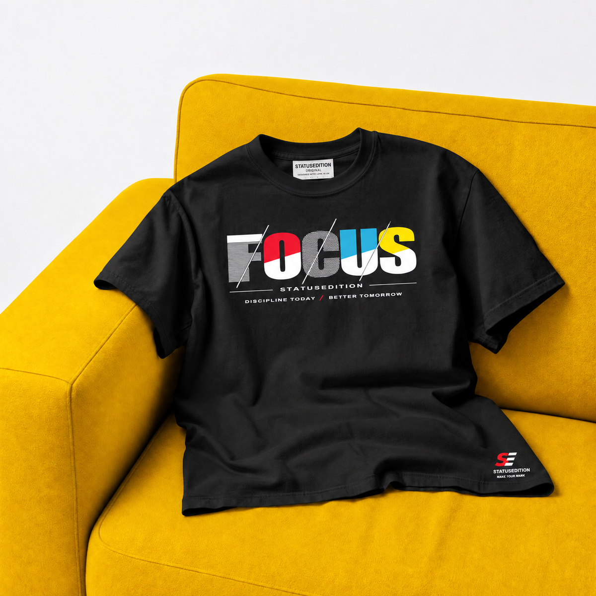 Focus Slash Tee — Black, front view 2