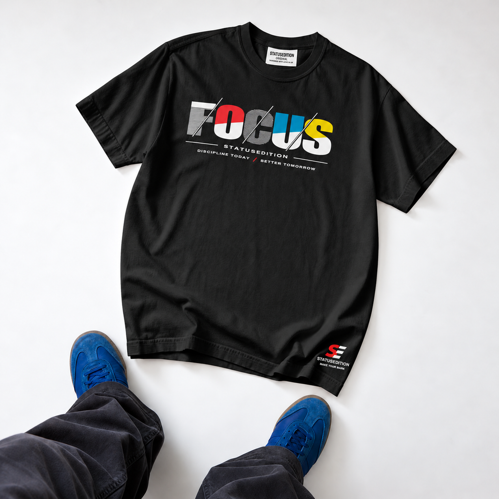 Focus Slash Tee — Black, front view 3