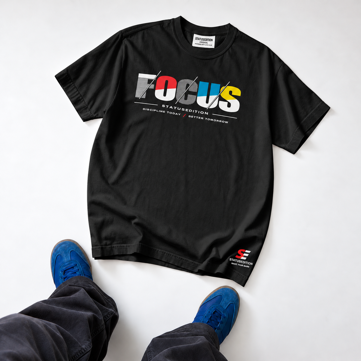 Focus Slash Tee — Black, front view 3
