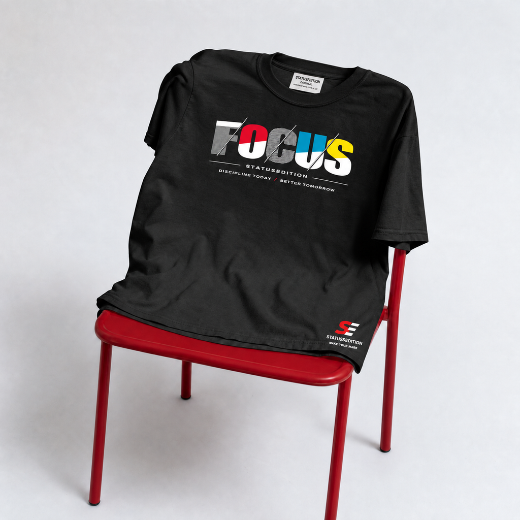 Focus Slash Tee — Black, front view 4