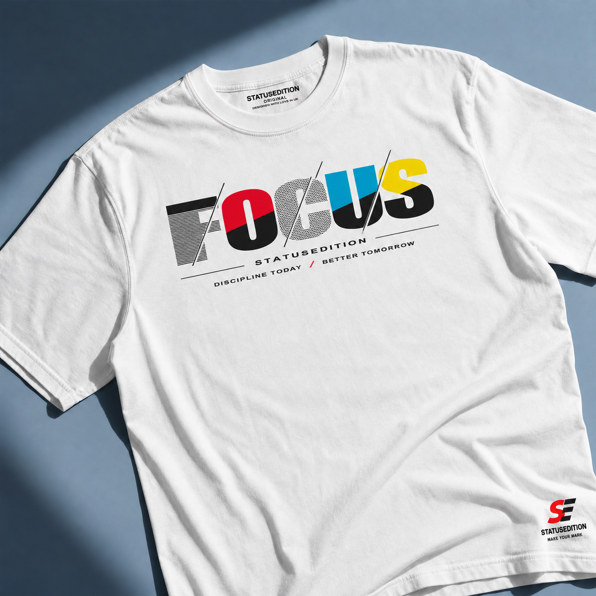 Focus Slash Tee — White, front view 1