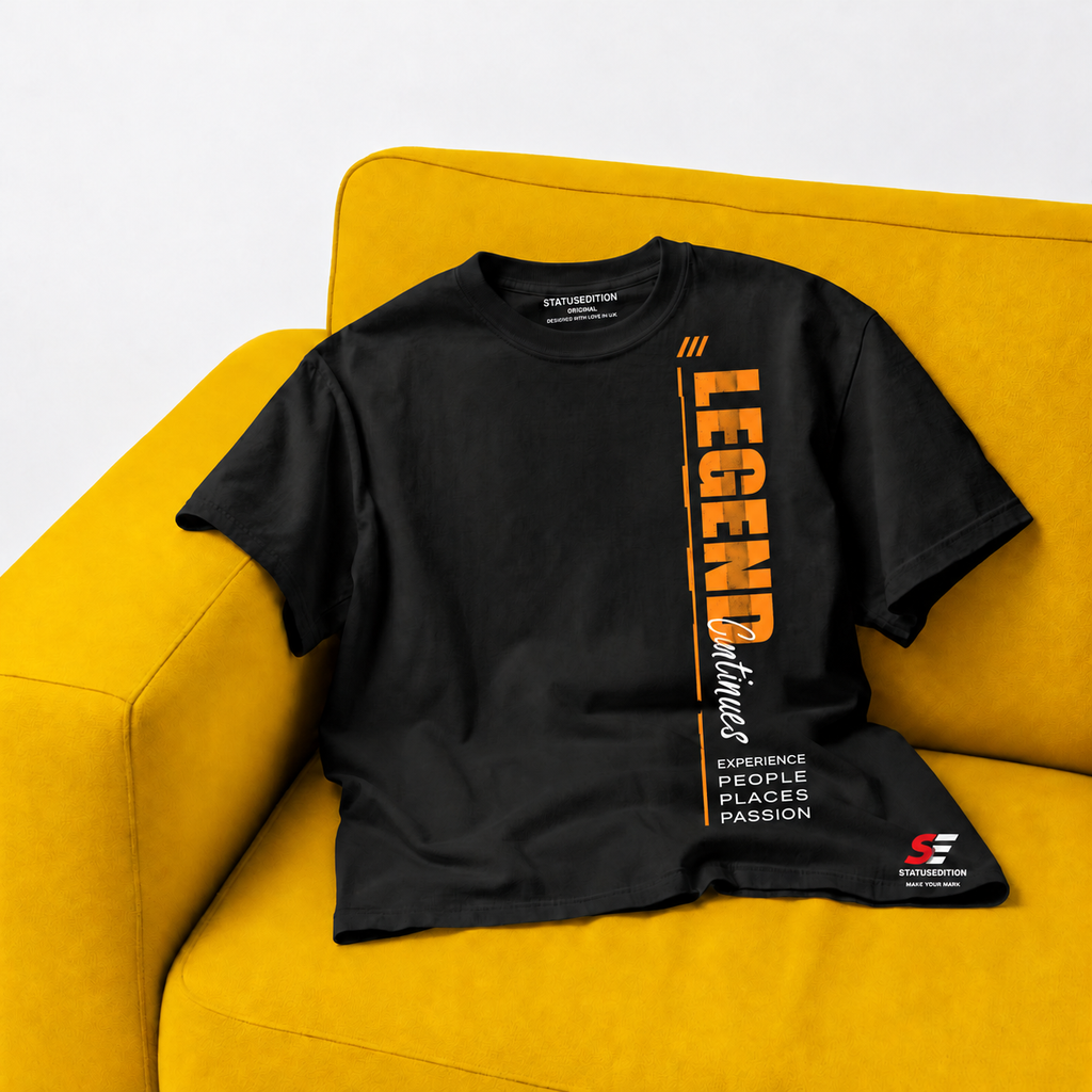 Legend Continues Vertical Tee — Black, front view 2