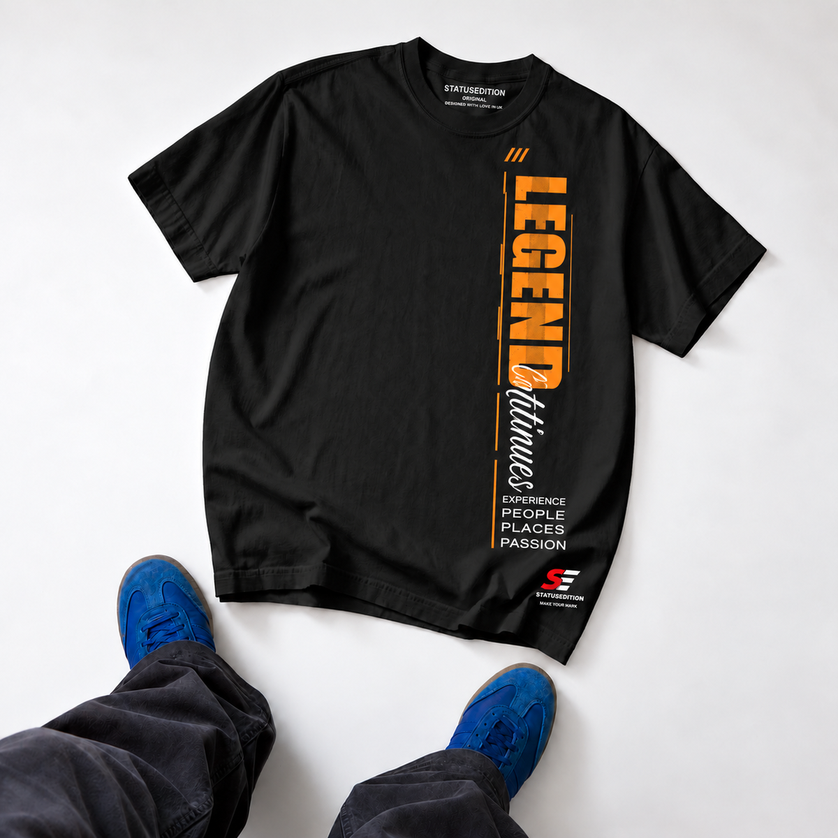 Legend Continues Vertical Tee — Black, front view 3