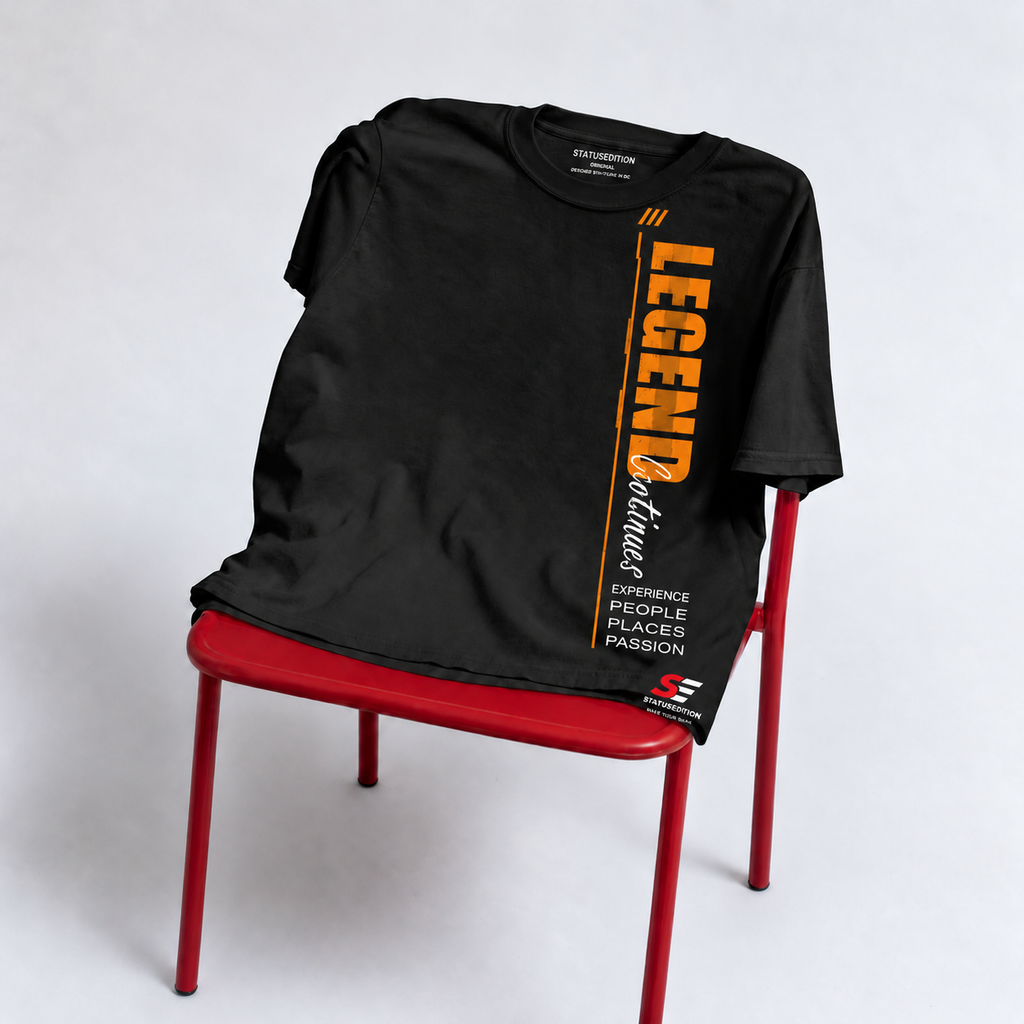 Legend Continues Vertical Tee — Black, front view 4