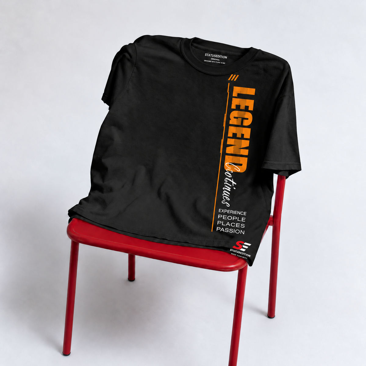Legend Continues Vertical Tee — Black, front view 4