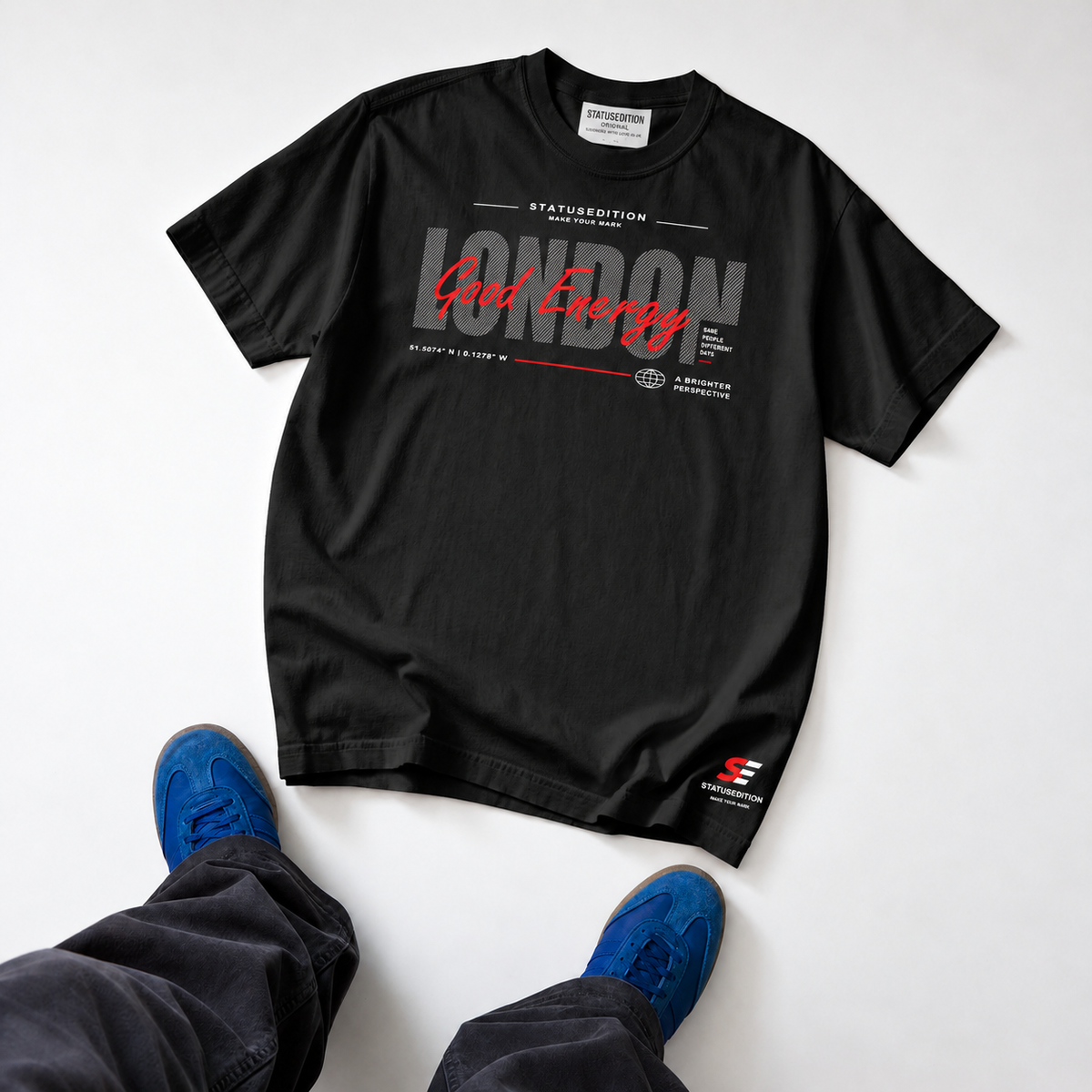 London Good Energy Tee â€” Black, front view 3