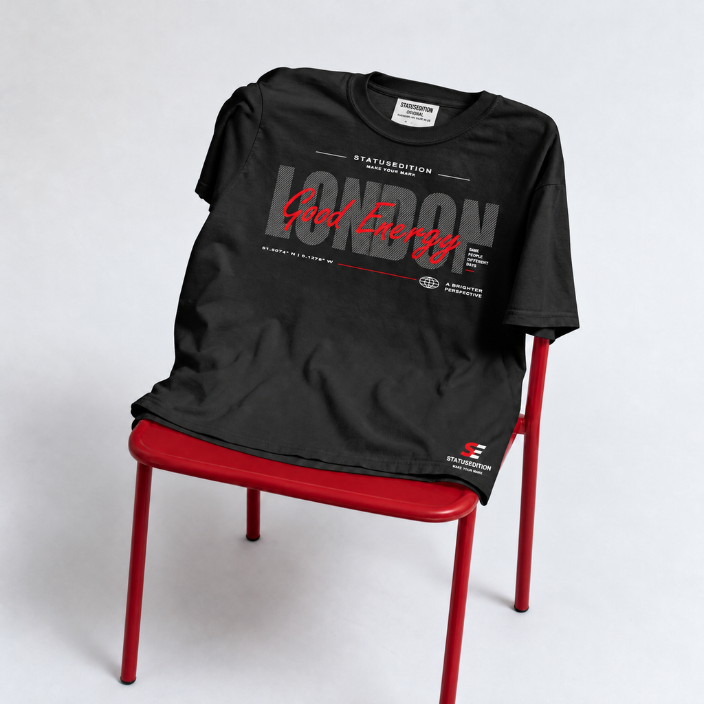 London Good Energy Tee â€” Black, front view 4