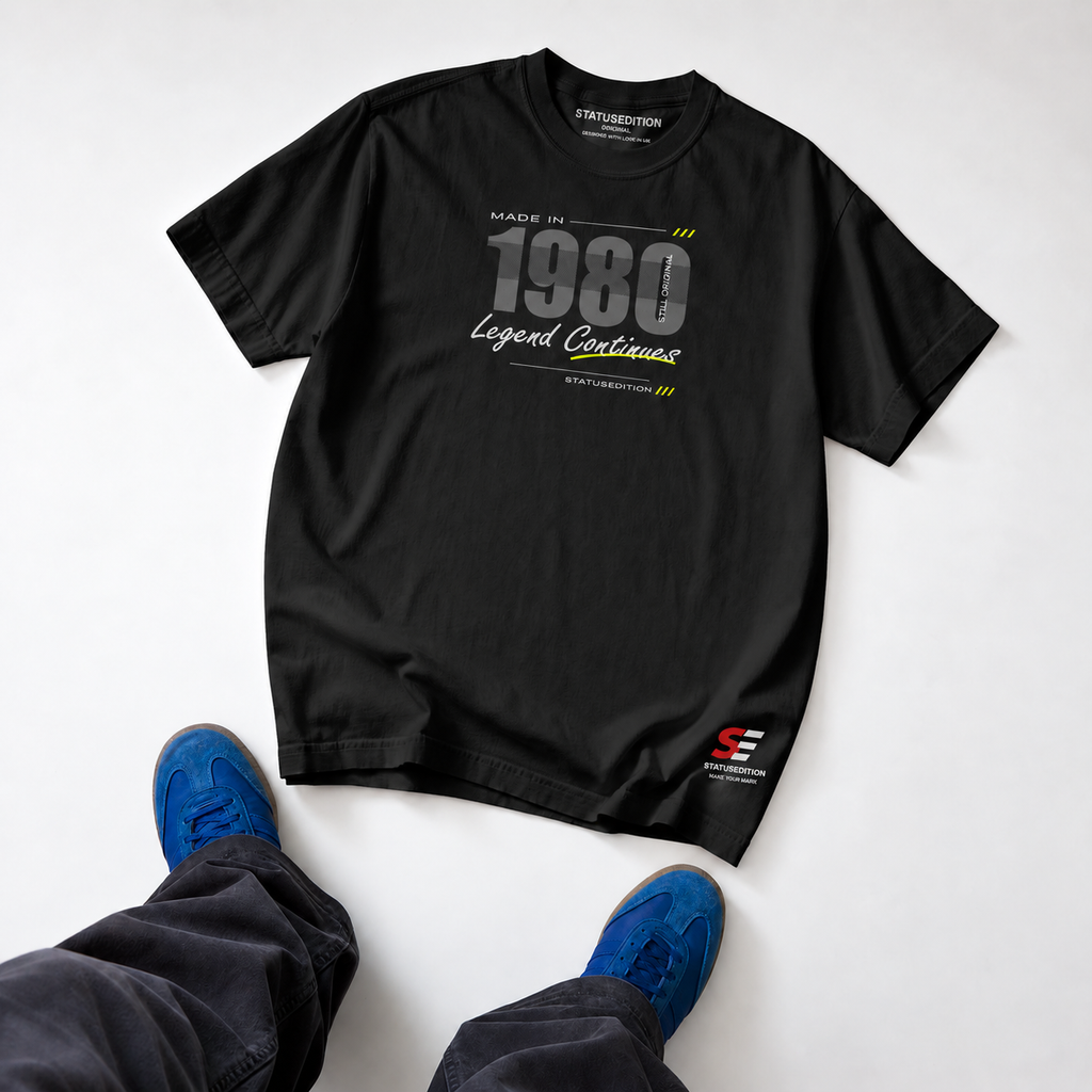 Made In 1980 Tee — Black, front view 3