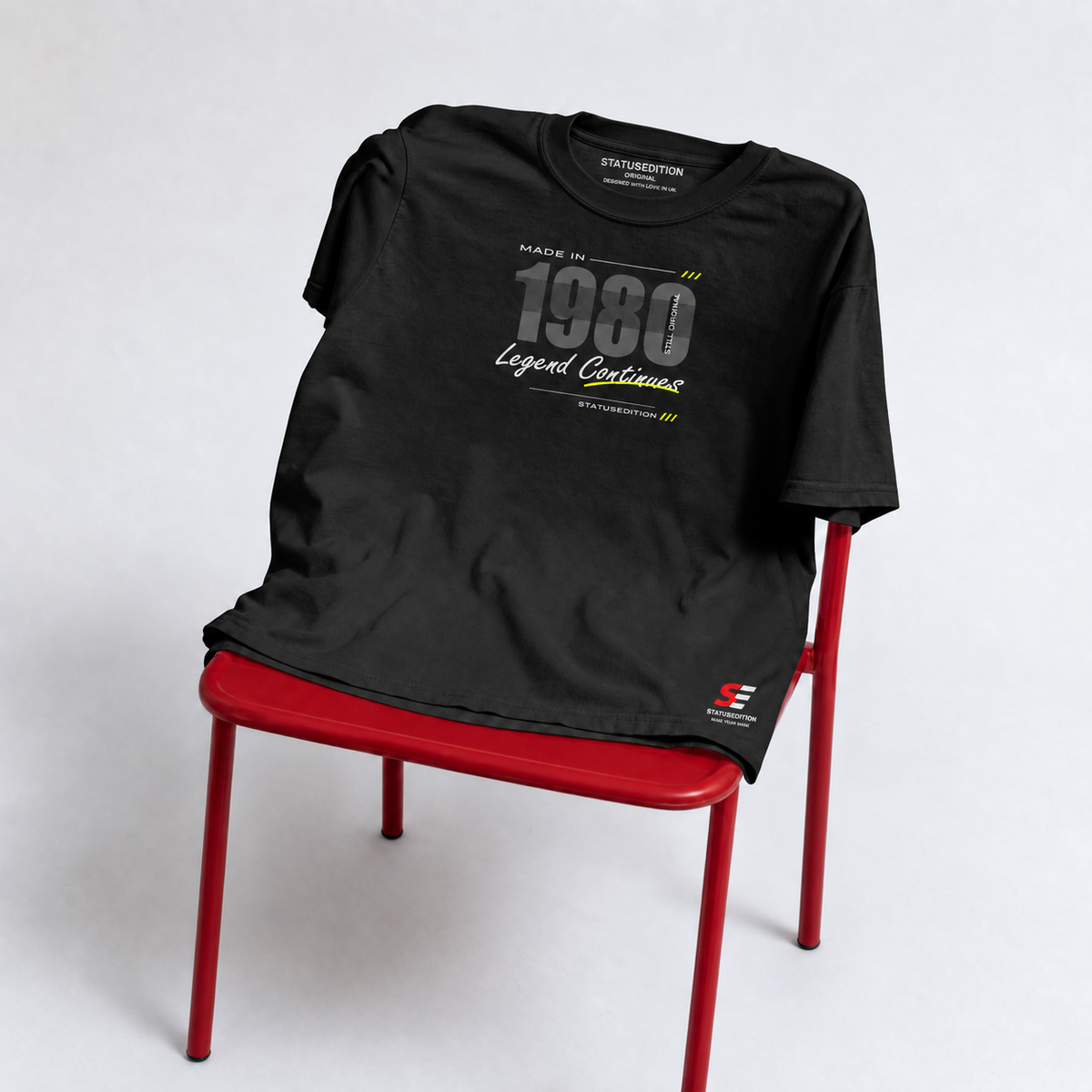 Made In 1980 Tee — Black, front view 4