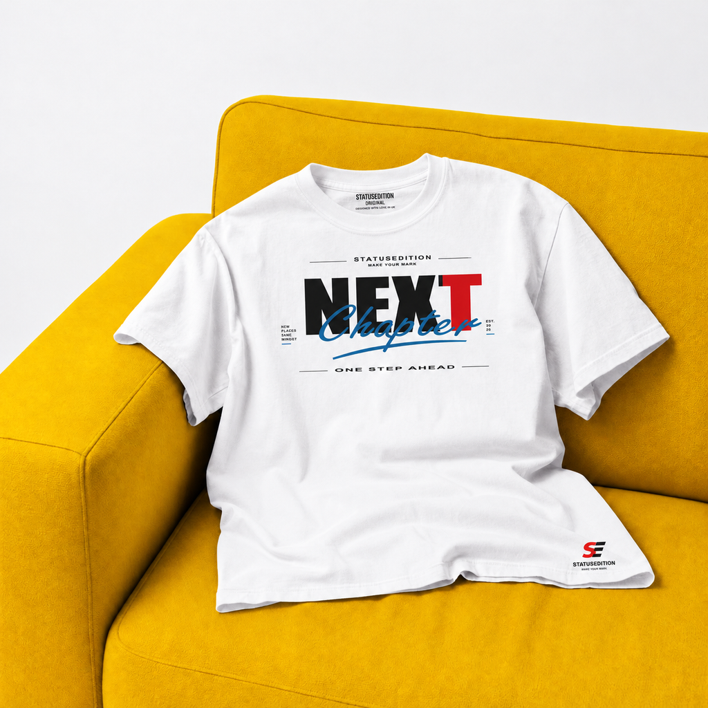 Next Chapter Tee â€” White, front view 2