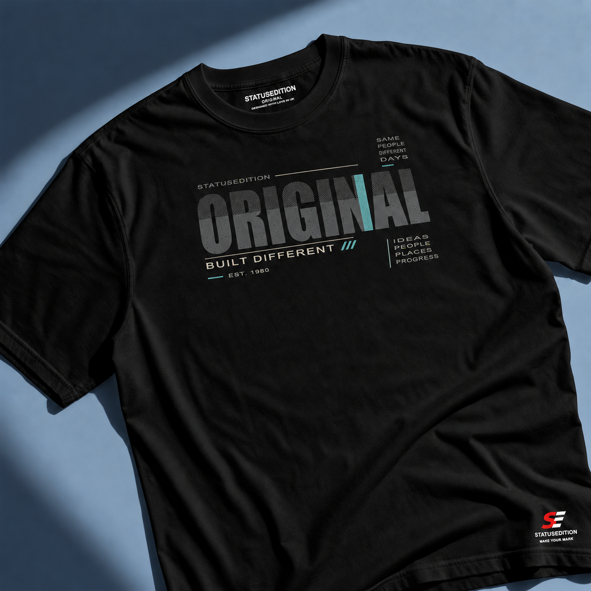 Original Built Different black T-shirt front view 1