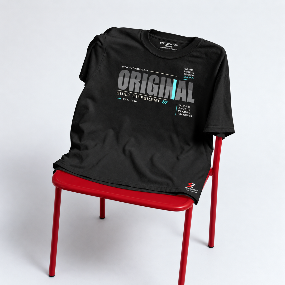 Original Built Different black T-shirt front view 4
