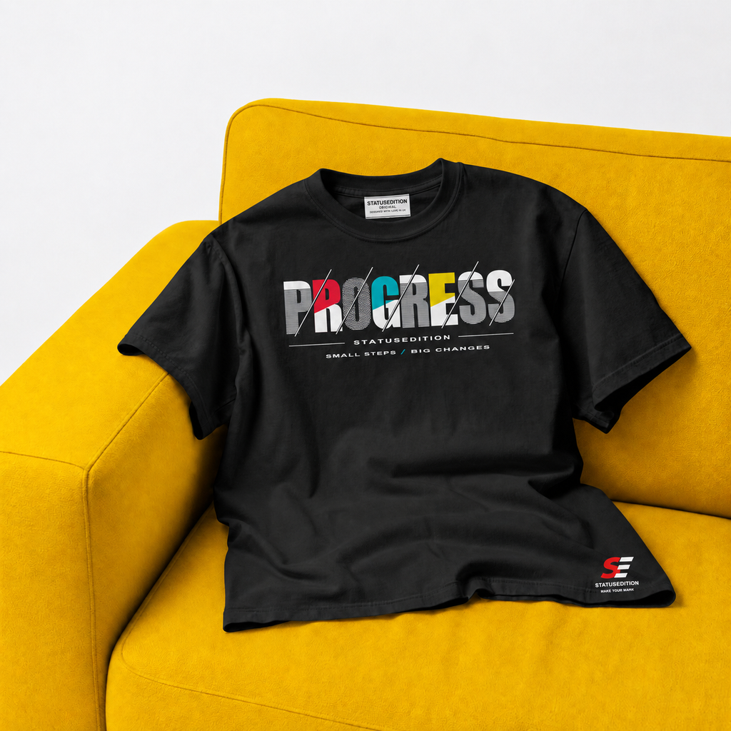 Progress Slash Tee — Black, front view 2