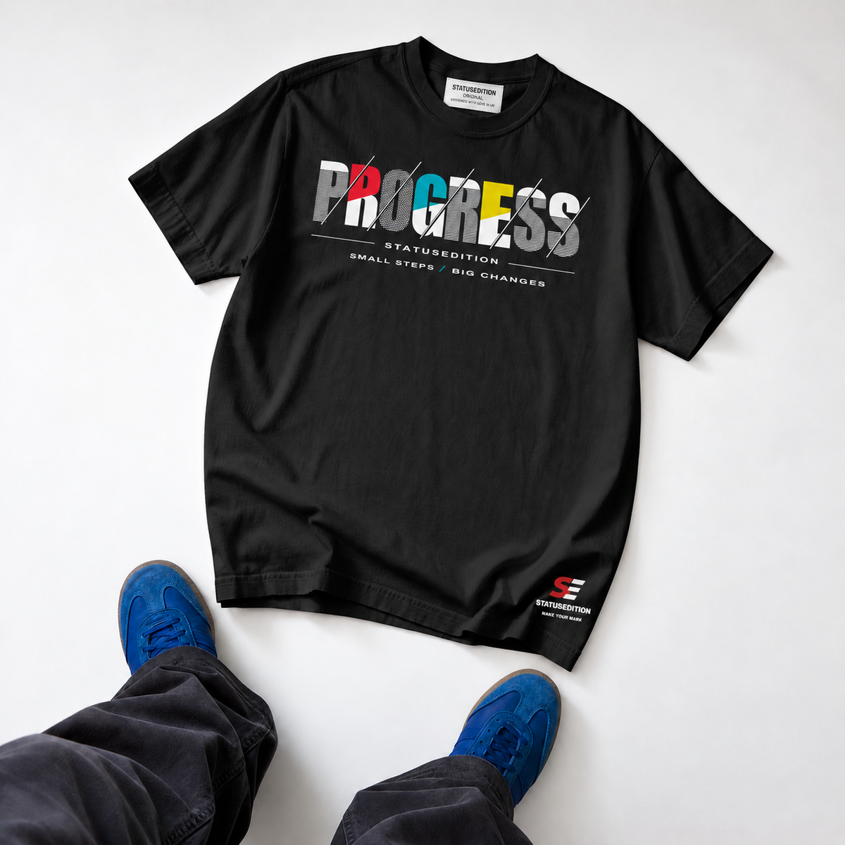 Progress Slash Tee — Black, front view 3