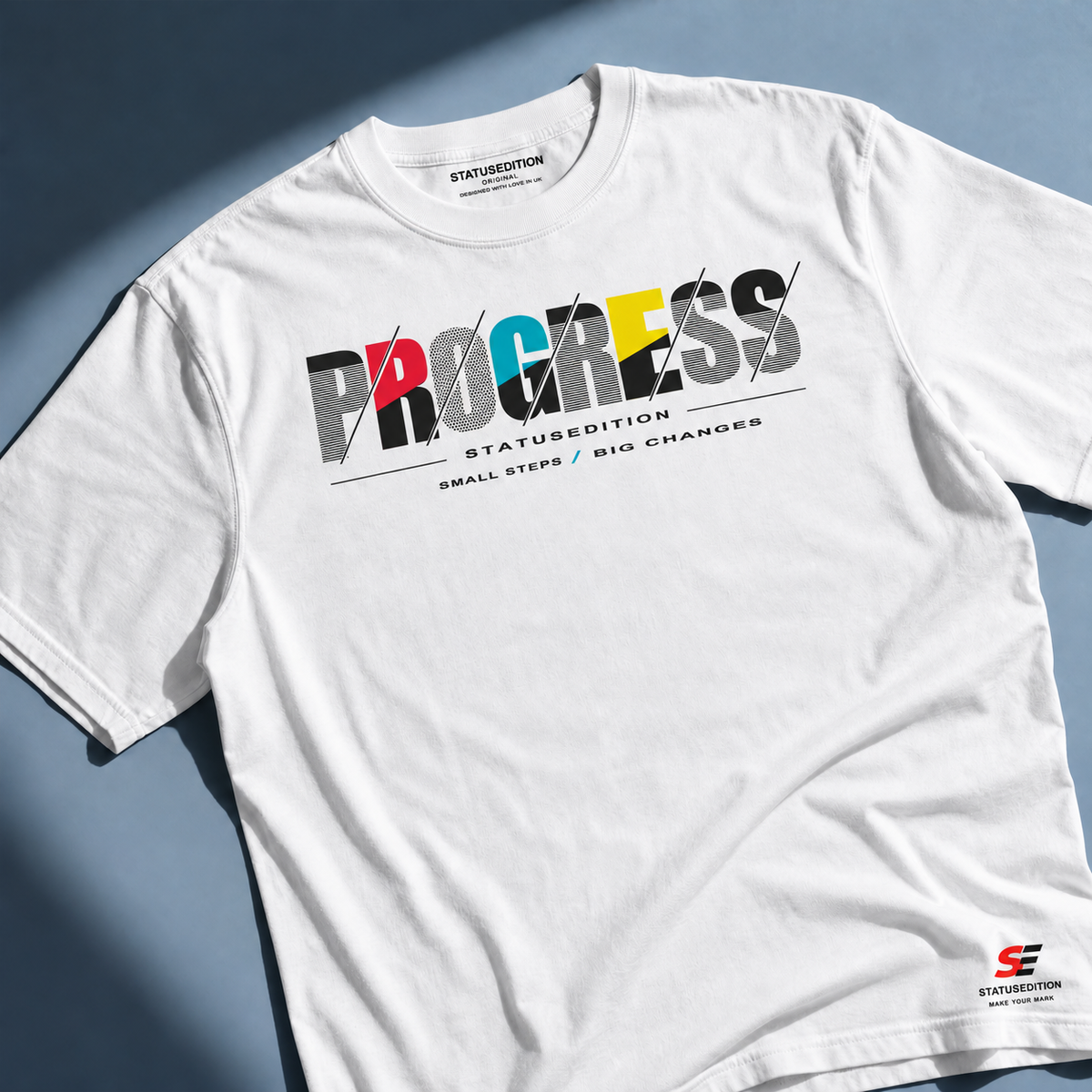 Progress Slash Tee — White, front view 1
