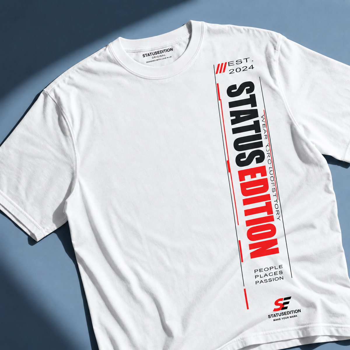 Status Edition Vertical Tee — White, front view 1