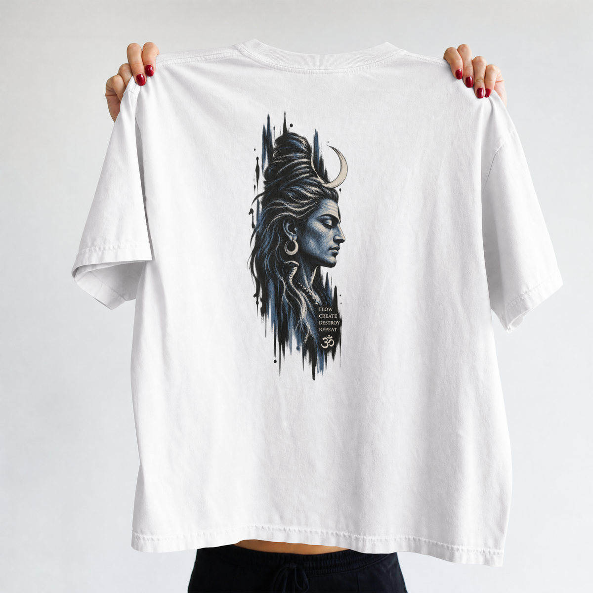 White Shiva Flow Tee, back view.