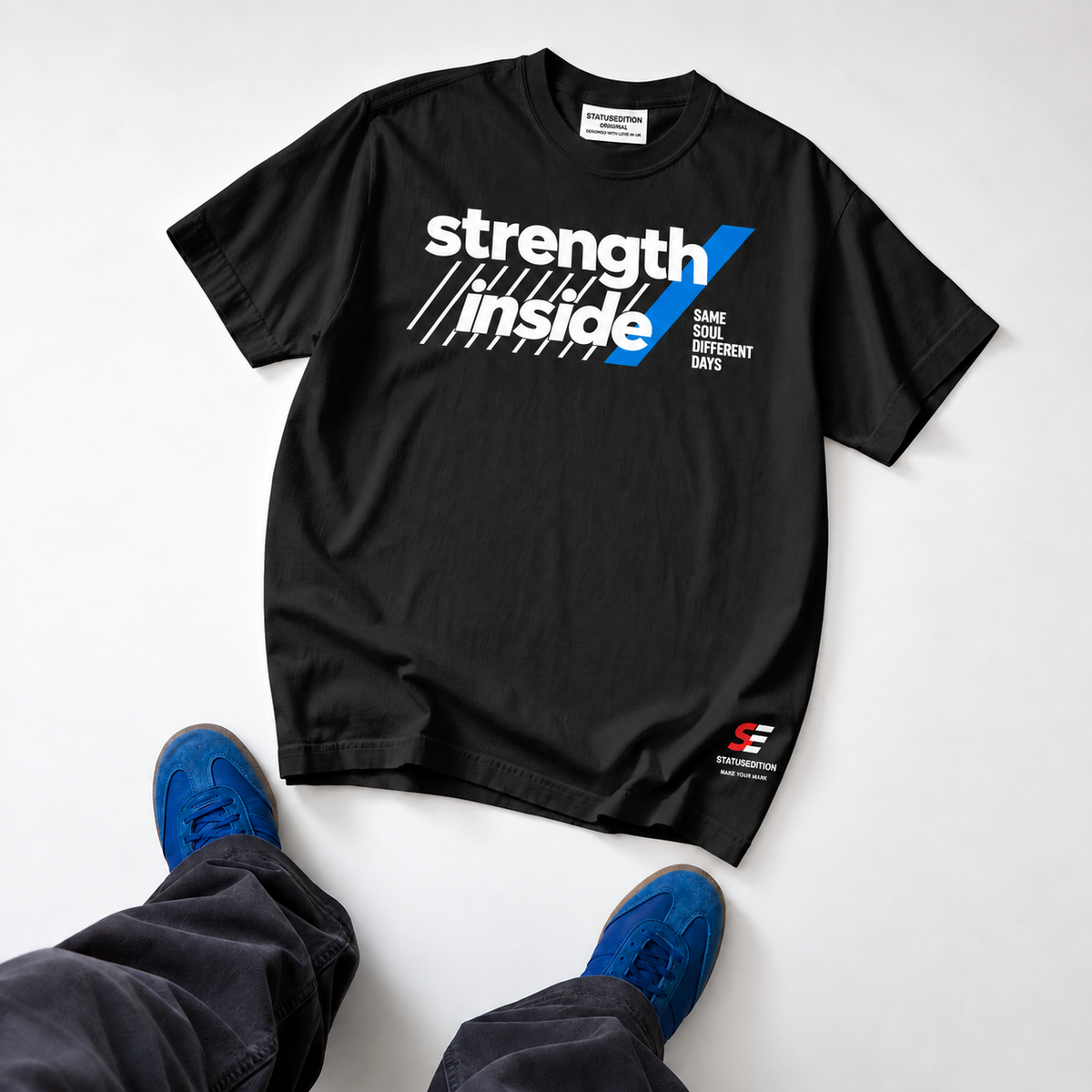 Strength Inside Tee — Black — front view 3